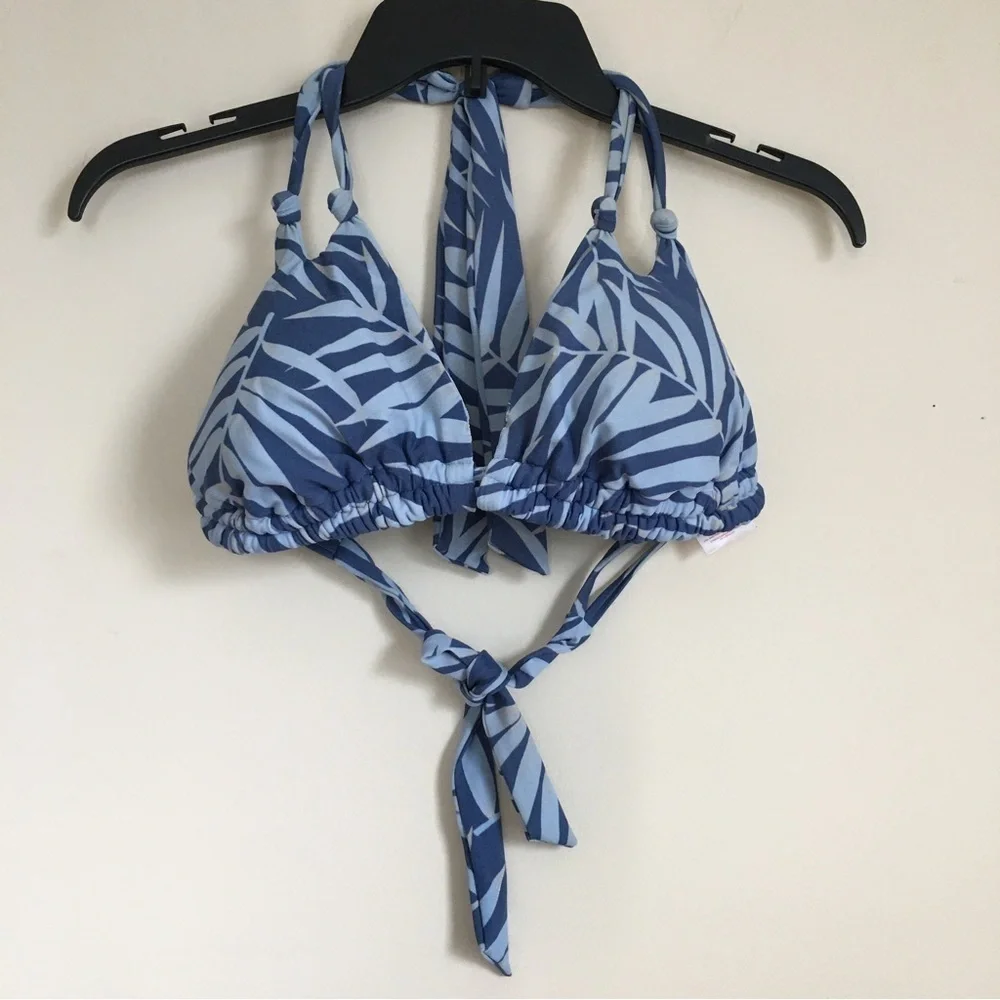 Xhiliration Blue Palm print Adjustable Straps Swimsuit Bikini Top